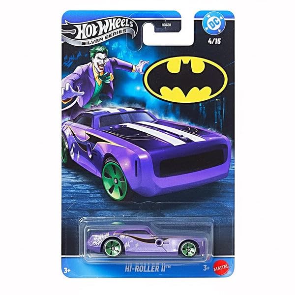 Image of Hot Wheels Toy Car, Batman-Themed 1:64 Scale Batman HI-Roller II Die-Cast Vehicle, Popular Hero or Villain Casting from The Global Franchise (Styles May Vary)