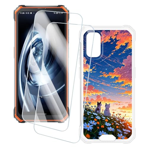 OAGELIM 2�Z�b�g �X�N���[���v���e�N�^�[ + �P�[�X Blackview BV7100 (6.58 �C���`) �Ƃ̌݊������� �A�[�e�B�X�e�B�b�N�J�X�^���v�����g�J�o�[�Ƌ����K���X�t�B���� �X�N���b�`�h�~ (�L)