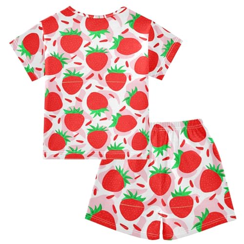 Strawberry White Pajama Set Short Sleeve Pajamas Shorts Sets Cotton Soft Loungewear Sleepwear 5Y2