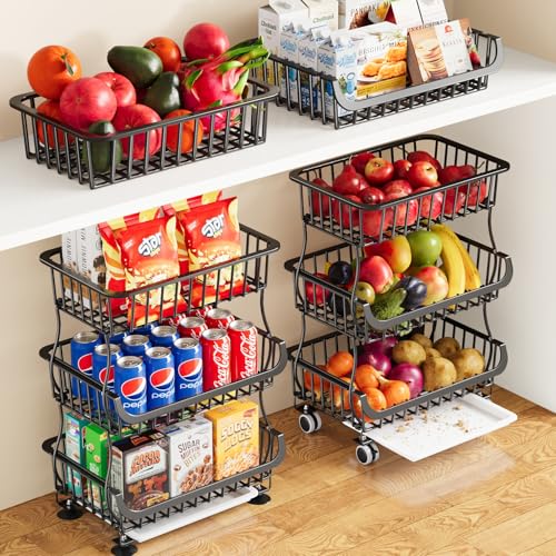 3 Tier Rolling Pantry Floor Organizers and Storage Cart with