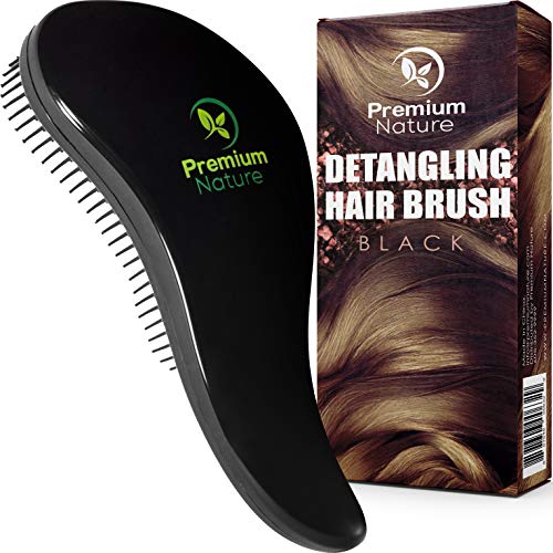 Detangling Hair Brush Best Detangler Comb - No Pain Detangler Brush For Curly Wavy Thick or Thin Hair - Premium Nature (Black)
