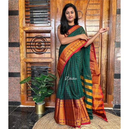 Image of Narayanpet Pure Cotton Avani Border Saree for Women with Running Blouse | Tassels | Traditional Woven Solid Design | Handloom Weave