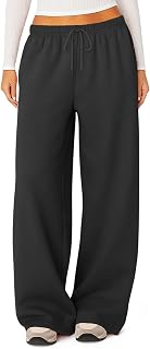 Women's Fleece Lined Sweatpants Winter Warm Wide Leg Sweat Pants Baggy Casual Pants with Pockets