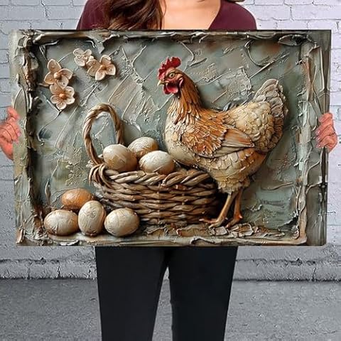 SEMARY Mother Hen Eggs FAKE 3D Effcet Canvas Wall Art - Bathroom Wall Decor, Office Decor for Artwork Print Posters For Living Room Bedroom Kitchen Framed Wall Art Ready To Hang - Z3324-24x36in Cover
