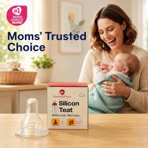 Image of StarAndDaisy Pack of 4 Silicone Medium Flow Nipples for Baby Bottles 3+ Months | BPA Free Anti-Colic Feeding Bottle Nipples | Soft Baby Bottle Teat Replacement for Infants