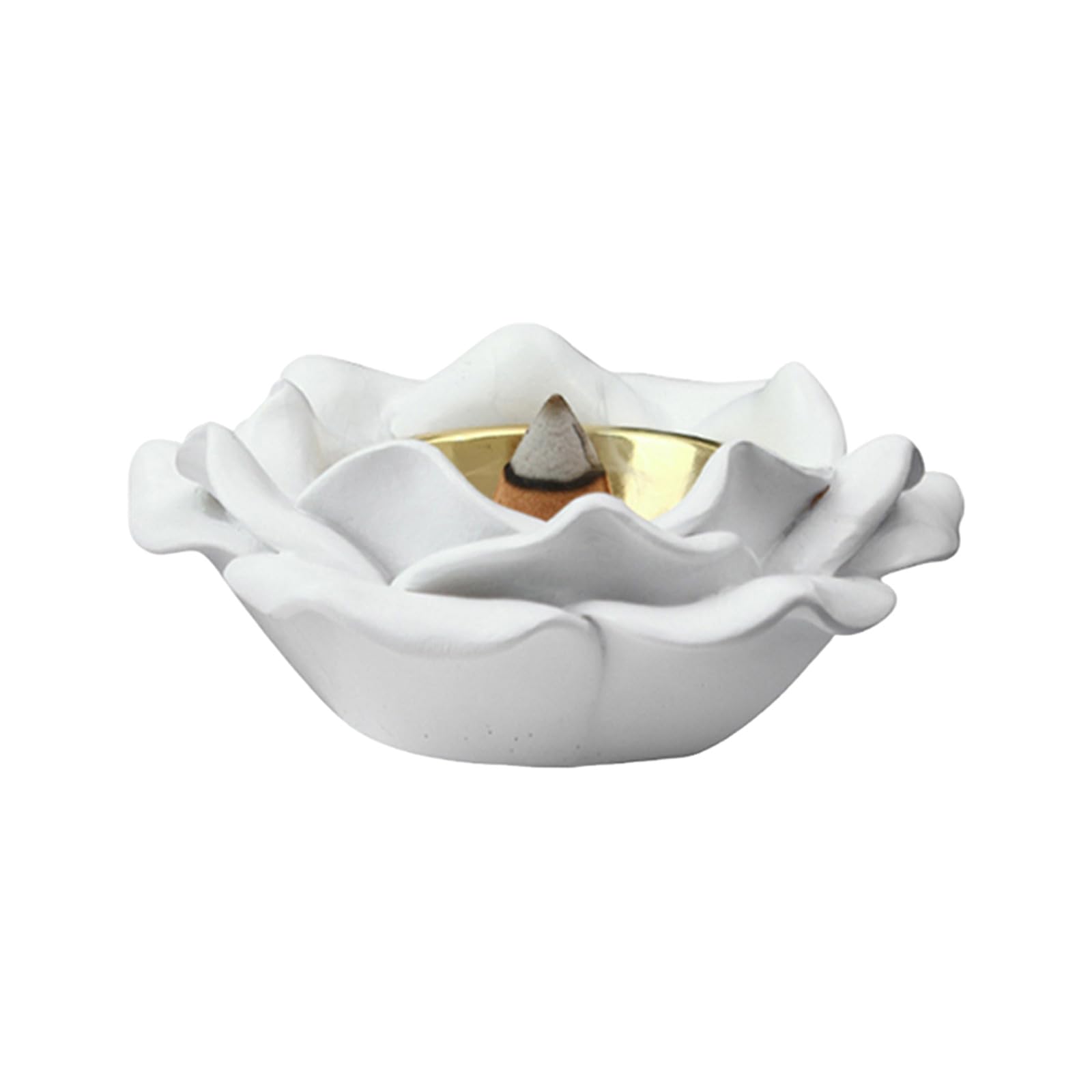 Rose Holder with White Rose Petals, Resin Backflow Holder for Desk Shelf Bedside Table Tea Corner and Calm Home Decor Display Flower White Backflow Cone Tabletop Decor Desk Shelf Tea Corner