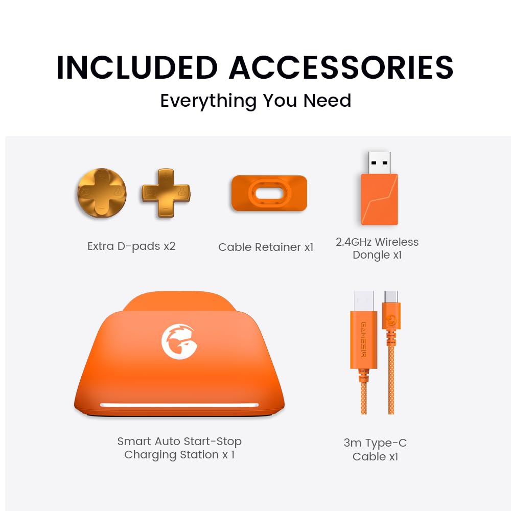 GameSir Mando G7 Pro – Con cable para Xbox One y Xbox Series X/S, inalámbrico para PC, sticks TMR, gatillos de efecto Hall, jack 3,5 mm – Amber Flame