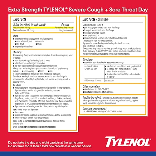 Tylenol Severe Cough + Sore Throat Day/Night, Acetaminophen, 24 ct - image 6