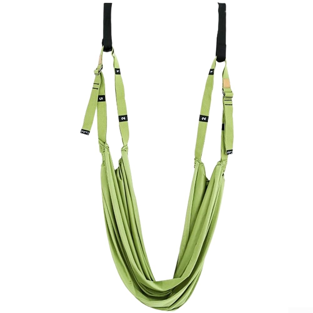 Aerial Yoga Swing Strap for Home Fitness, Anti-Gravity Inversion Stretch Rope with Adjustable Length, No Installation Door Anchor for Yoga, Stretching and Strength Training(Green)