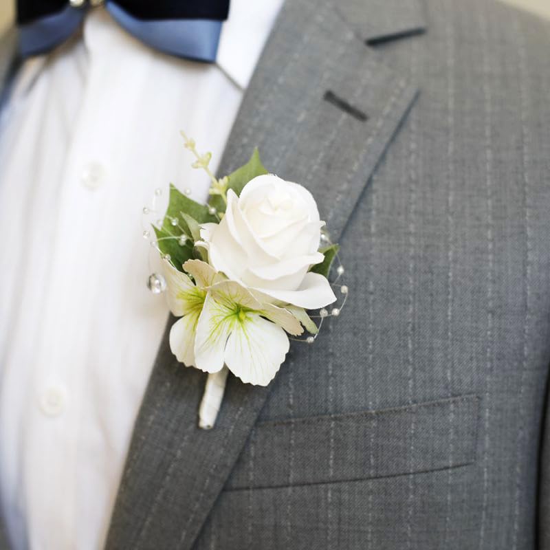 Latious Wedding Flower Boutonniere for Groom (White)
