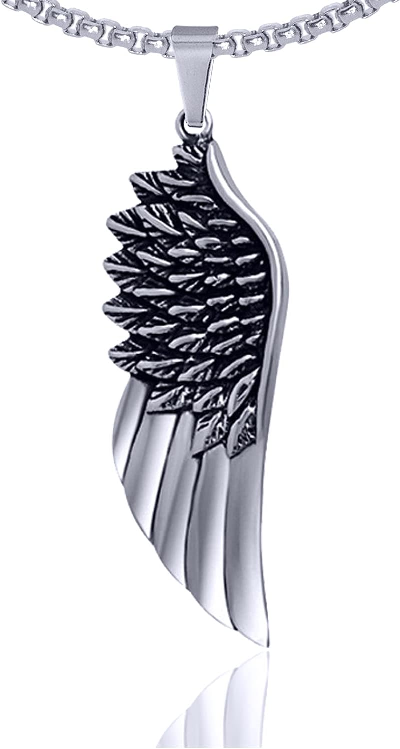 Punk Rock Titanium Steel Angel Wing Pendant Necklace,24" Link Chain