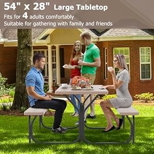 GYMAX Picnic Table, Picnic Bench Easy to Assemble w/All Weather Wood Grain Tabletop & Metal Frame, Picnic Tables for Outdoors Camping Backyard Deck Patio Poolside Dining Party GYMAX Picnic Table Picnic Bench Easy to Assemble wAll Weather Wood Grain Tabletop Metal Frame Picnic Tables for Outdoors Camping Backyard Deck Patio Poolside Dining Party