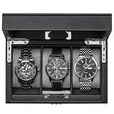 ProCase 腕時計ケース 3本 男性用ウォッチボックス パスワードロック付き 時計オーガナイザー ガラス天板 ディスプレイ収納ケース