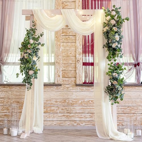 Wedding Arch Draping Fabric Ivory 29" X 20FT Chiffon Fabric Sheer Drapes for Wedding Ceremony Arbor Engagement Party Bridal Shower Decoration | Ivory Swag Fabric 2 Panels by JKDMJF - Used condition - Image 7
