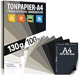 100 Blatt Grau und Schwarz Töne Tonpapier 130g/m² – PREMIUM PAPIER DIN A4 - 21 x 29,7 cm - Druckerpapier Dunkel unbedruckt für Fotografie, Präsentationen, Basteln, Scrapbooking, Karton MADE IN GERMANY