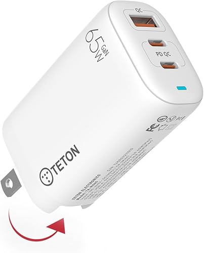 TETON ELECTRONICS - Cargador USB C de 65 W, bloque de cargador rápido de 3 puertos, cargador de pared plegable para MacBook ProAir, Dell XPS, iPhone