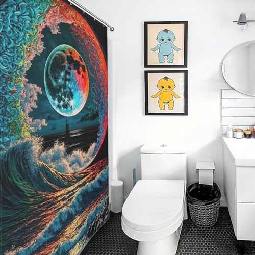 Rideau de douche vagues colorées en polyester imperméable 168x183cm - 3