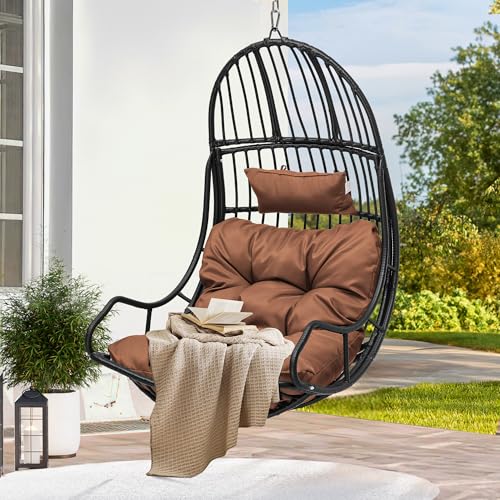 YITAHOME Hanging Egg Swing Chair Egg Chair Wicker Indoor Outdoor Hammock Egg Chair with Cushions 330lbs for Patio Bedroom Garden and Balcony Brown (Stand not Included)