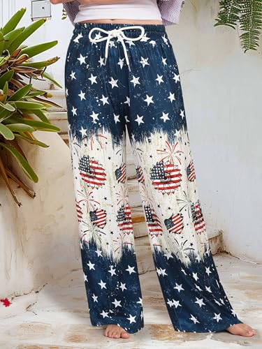 Image of RMCMS Women Drawstring Patriotic Pajama Pants 4th of July Lounge Pants Comfy Casual Sleepwear Pjs Bottoms with Pockets