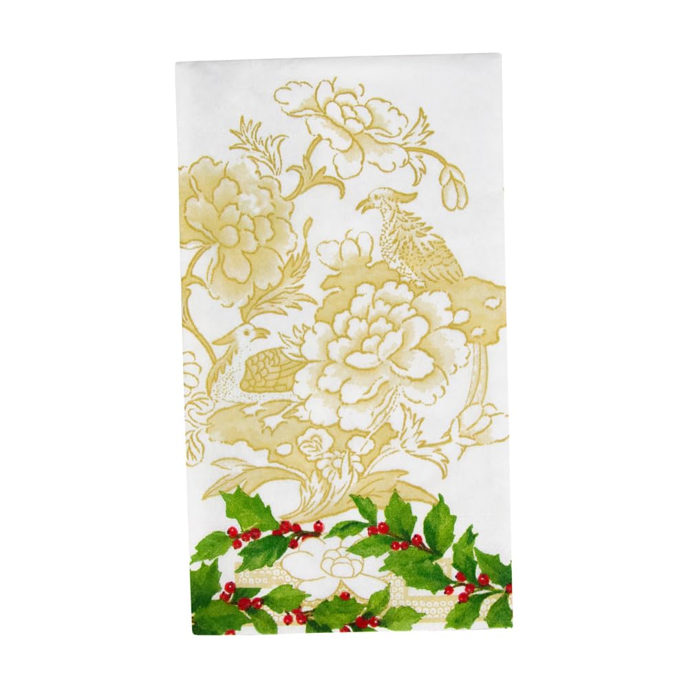 Caspari Holly Ceramic Ivory & Gold Guest Towel Napkins - 15 Per Package