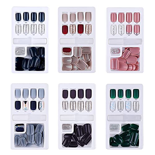 Cyleibe 6 Boîtes faux ongles autocollants reutilisables,Appuyez sur les Ongles Faux Ongles Court Nail Décoration DIY Accessoire de Manucure pour Femme Fille