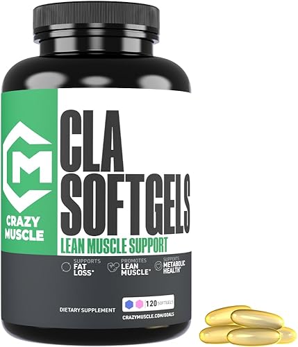 Crazy Muscle CLA 1000 mg, quemador de grasa de ácido linoleico conjugado para control de peso y definición muscular, alta potencia, apto para