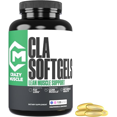 Crazy Muscle CLA 1000mg, Conjugated Linoleic Acid Fat Burner for Weight Management & Muscle Definition, High Potency, Keto-Friendly, Non-Stimulant CLA Supplement, Non-GMO, 120 Serving Softgels