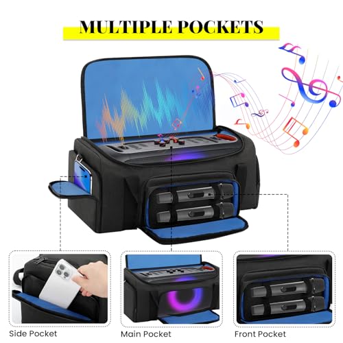 Image of Speaker Bag Compatible with JBL PartyBox On The Go & On-The-Go Essential | Portable Speaker Carry Tote with Pockets for 2 Mics, Cables & Chargers, Top & Front Openings for Playback, Bag Only, Black