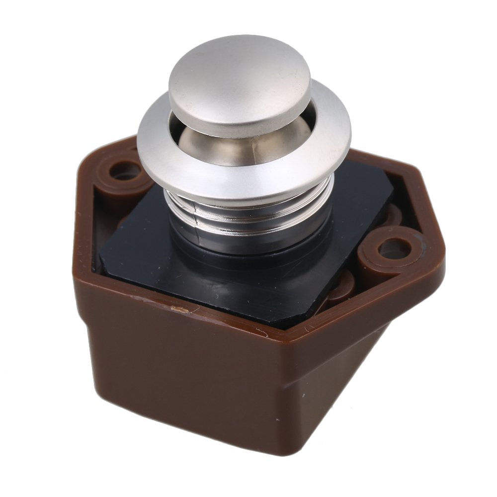 20mm Opening Hole Brown Push Button Keyless Lock Latch Cupboard Caravan Lock for RV Drawer Door Thickness 15-27mm Pack of 20