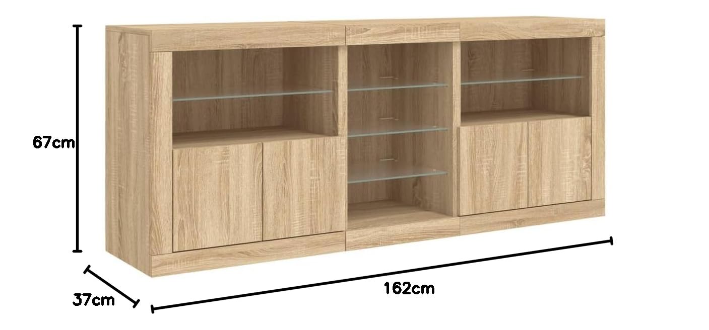 vidaXL Credenza moderna con luci a LED: armadietto in legno di ingegneria resistente, finitura in rovere Sonoma per soggiorno, sala da pranzo, camera da letto.