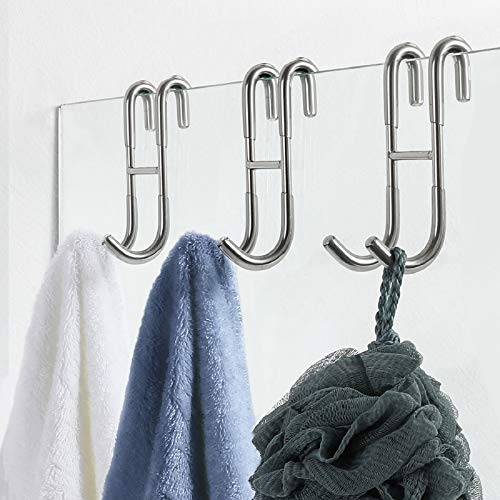 Simtive Shower Door Hooks (3-Pack), Over Door Hooks for Bathroom Frameless Glass Shower Door, Towel Hooks, Shower Squeegee Hooks, Silver