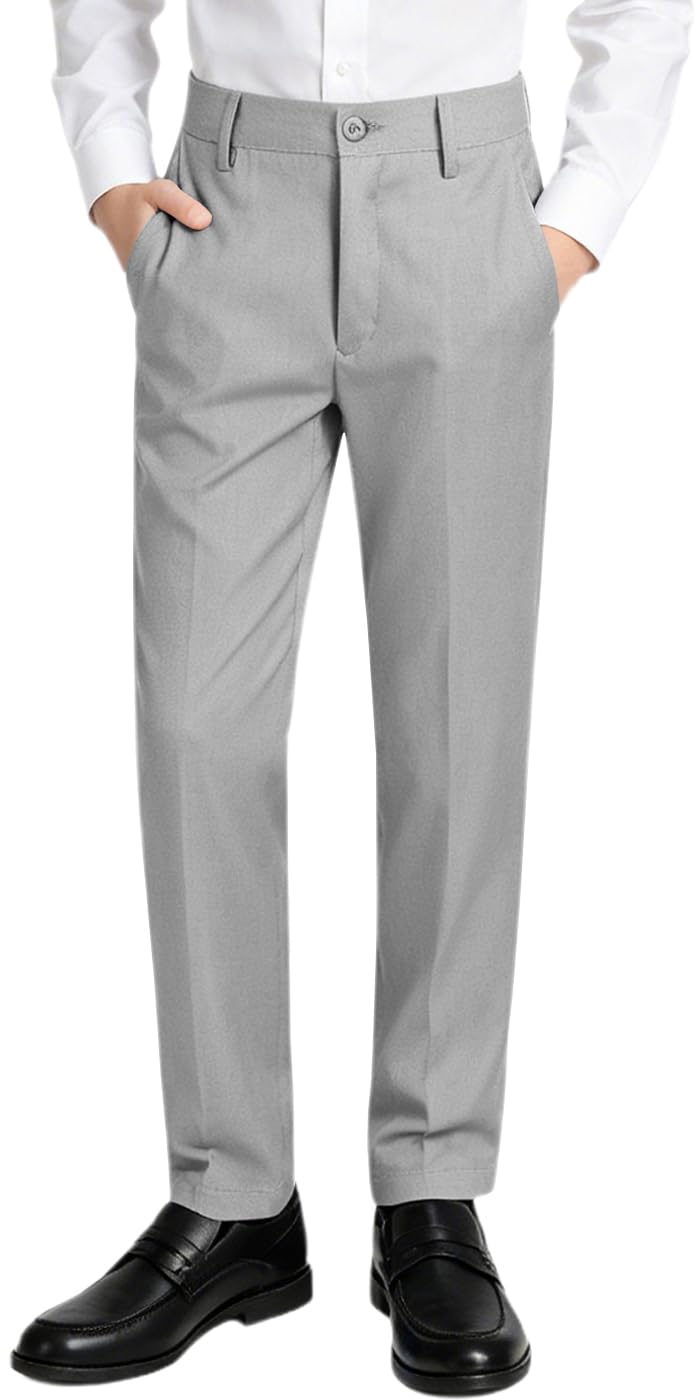 Boys Dress Pants Slim Fit,Formal Suit Trousers with Adjustable Waist