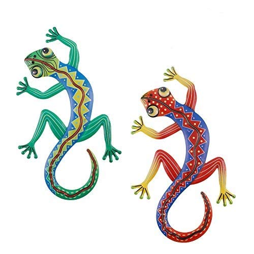 FANCYLEO EU 2 piezas de metal Gecko, decoración de pared al aire libre lagartija colgante para patio trasero al aire libre porche hogar patio valla césped decoraciones esculturas pared