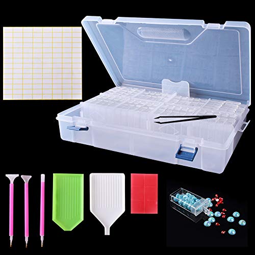 Tomkity Boîte de Rangement pour Broderie Diamant Painting Perles Transparent avec 84 Compartiments Amovibles Mini Grilles