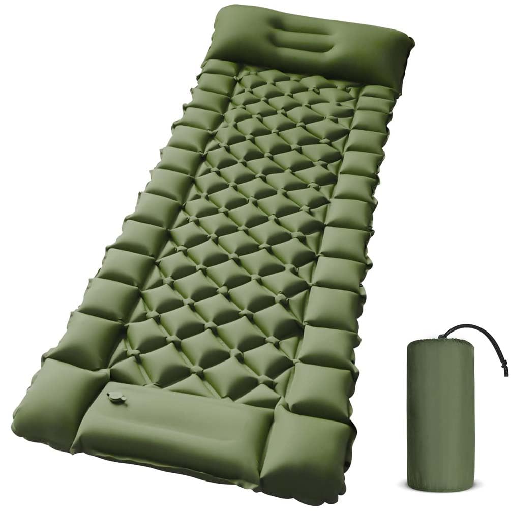 Gypwan Green Camping Sleeping Pad, Self Inflating Camping Mat Inflatable Sleeping Mat Ultralight Camping Mat With Pillow Built Foot Pump Inflatable Sleeping Pads Compact For Camping Hiking,
