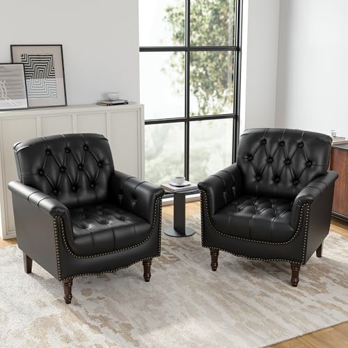 Sillón clásico retro cuero sintético negro miniatura 7
