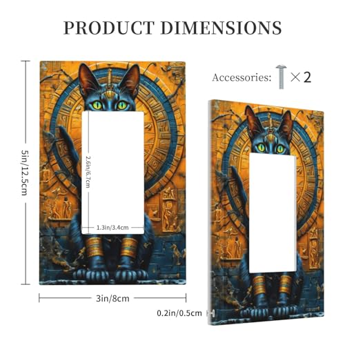 Decorative Outlet Covers Egyptian Black Cat Vintage Gold Decorated 1 Gang Single Decora GFCI Device Light Switch Covers Plate 1 Rocker Wall Plate Jumbo Faceplate for Home Decor