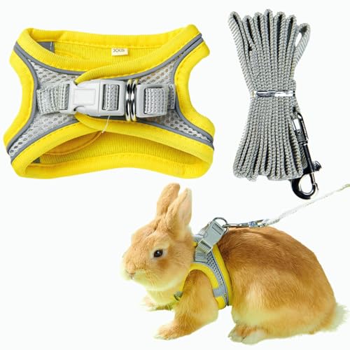 Image of Escape Proof Rabbit Harness and Leash Set Breathable Mesh Vest (Yellow,M)