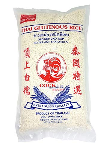 Thai Sanpatong Glutinous Sticky Rice Extra Super Quality Cock Brand 5 lbs.
