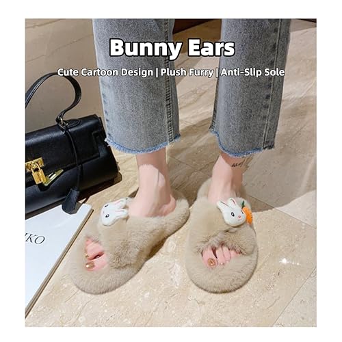 Women's Cute Rabbit & Carrot Fuzzy Plush Slippers-Trendy Cozy Home/Outdoor Slip-Ons with Soft Lining & Stable Heel3