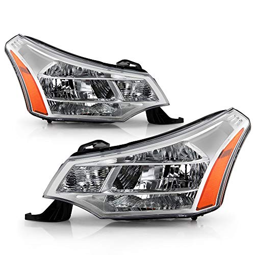 ACANII - For 2008-2011 Ford Focus S | SE | SES | SEL Chrome Housing Headlights Headlamps Assembly Pair Set Left+Right