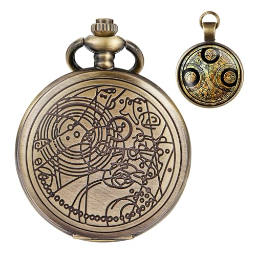 Tiong Doctor Who - Reloj de bolsillo con caja de bronce, cuarzo, esfera blanca y cadena para hombre, diseño retro de Dr Who, Set-07 Tiong Doctor Who - Reloj de bolsillo con caja de bronce, cuarzo, esfera blanca y cadena para hombre, diseño retro de Dr Who, Set-07