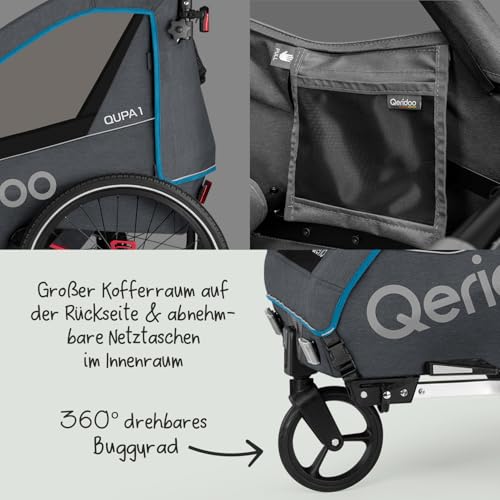 Qeridoo QUPA 1 Blue | Fahrradanhänger 1 Kind | Kinder Fahrradanhänger mit Blattfederung & Handparkbremse | Jogger Kinderwagen | Kinderfahrradanhänger | Kinderbuggy | Fahrrad Anhänger Kinder