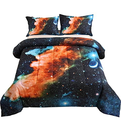 A Nice Night Black and Blue Galaxy Bedding Sets 3D Printed Cloud Quilt...
