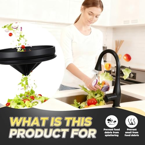 Image of 4 Pcs Matte Black Kitchen Sink Accessories Garbage Disposal Splash Guards 3.4'' Sink Drain Strainer and Stopper Stainless Steel Garbage Disposal Plug for Kitchen Drain Strainer