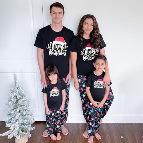 IFFEI Christmas Pajamas for Family Matching Holiday PJ's Sets with Short Sleeve Tee and Pants Loungewear3