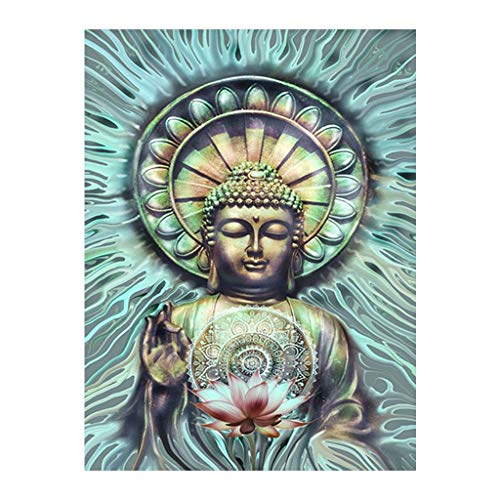 Kit de Punto de Cruz de Buda Pintura de Diamantes Cuadrados de Imitación 5D DIY para Adultos Pintura por Números para Niños Bordado Pintar con Numeros para Decoración de Pared de 30 x 40 cm