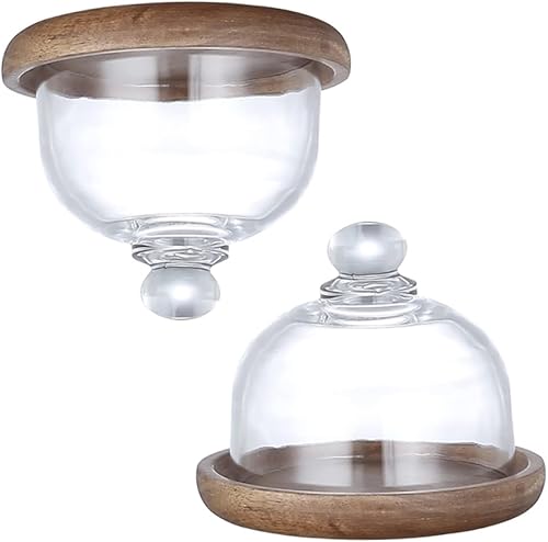 2 juegos de tazas de postre de madera en miniatura, tapas de postre, tapa de soporte de pastel de luna, recipientes para pasteles con tapas, paleta