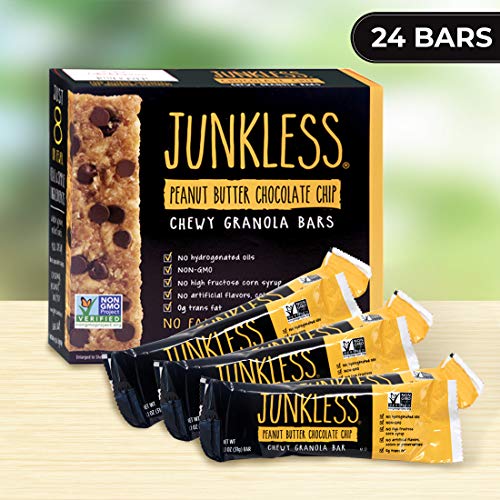 JUNKLESS Chewy Granola Bars, Peanut Butter Chocolate Chip, 24 bars (6 x 1.1 oz bars/box – 4 boxes), Non-GMO, low sugar, great tasting, made for kids & families - Thumbnail 2