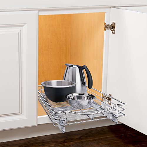Lynk Professional Slide Out Kitchen Cabinet Rack, 10w x 21d x 9.6h -inch, Chrome & Organizer Pull Out Under Cabinet Sliding Shelf, 14" W x 21" D, Chrome
